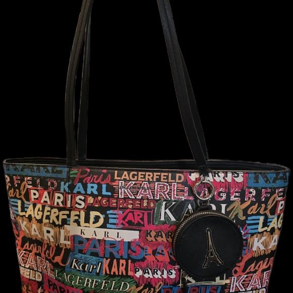 Karl Lagerfeld Paris Multicolor Logo Print Zipper Tote Bag - Picture 2 of 8